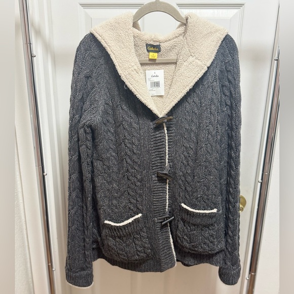 Cabela’s Cozy Deer Lodge Granite Charcoal Cream Women's Sweater Jacket - Picture 2 of 6